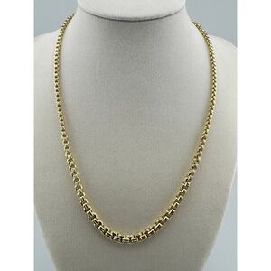 Gold Tone Rounded Box Chain Necklace Adjustable Choker High Polish Finish